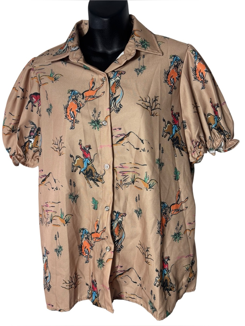 Cherrybetty women’s large puff sleeve button front western cowgirl shirt new